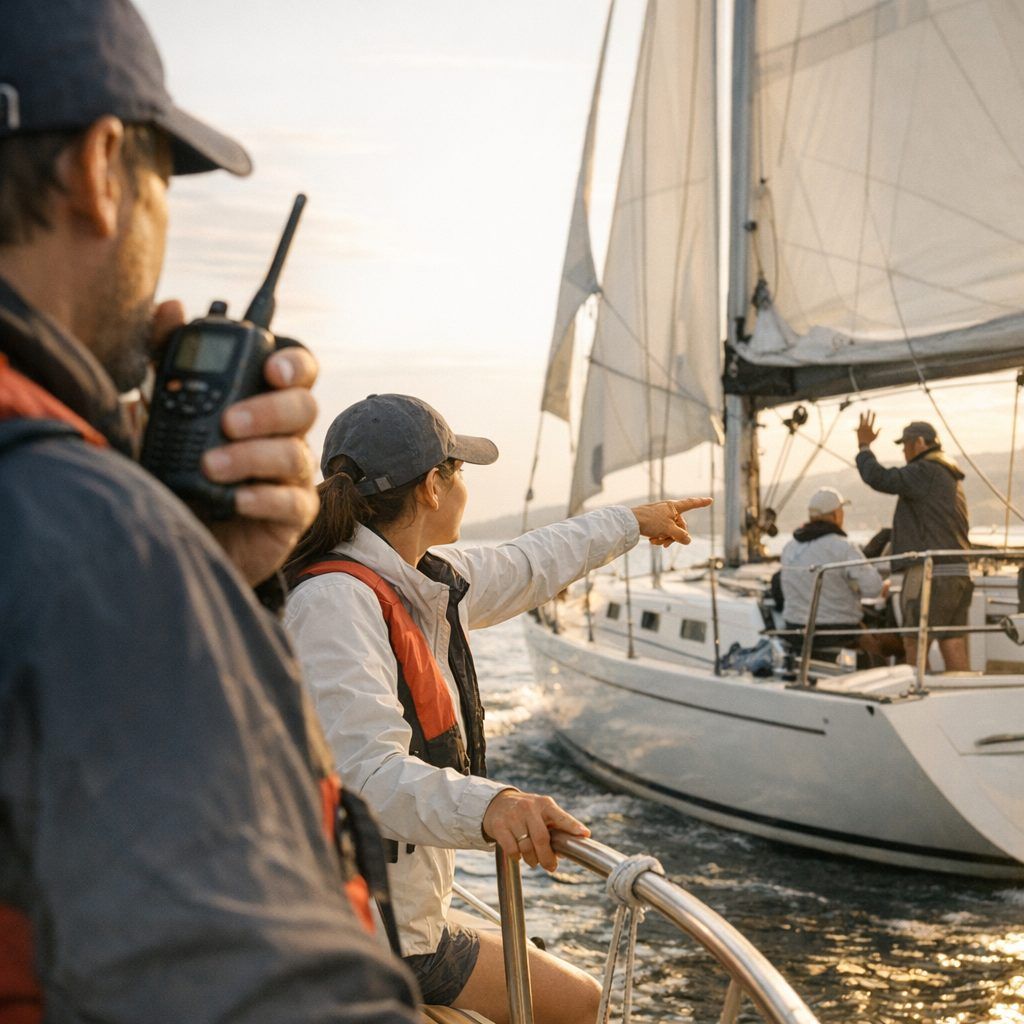 Communiquer sans saturer : VHF, gestes et intentions
